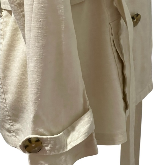 Old Navy Ivory Linen Blend Double-Breasted Tie Belt Jacket Small – Trench Style - Picture 13 of 14